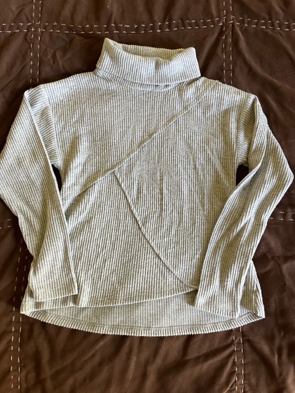 Girls' Gray Ribbed Turtleneck Sweater Top